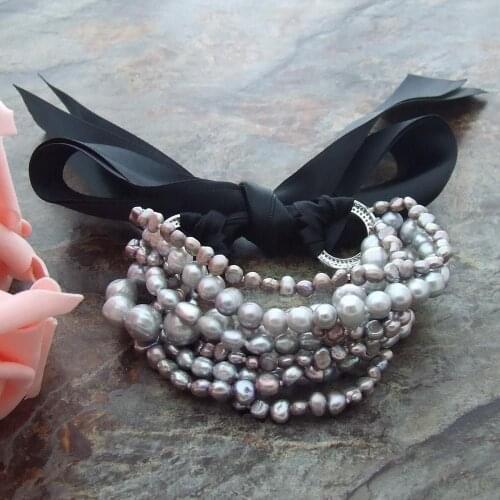 YYGEM 8'' 9 Strands natural Multi Shap Gray Round potato roce freshwater Pearl statement Bracelet luxury style fashion