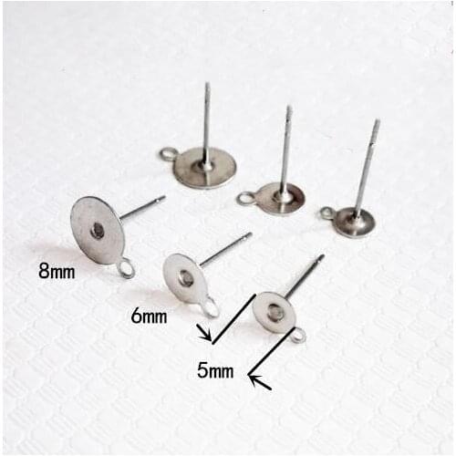 Hot 100pcs 6MM With Hanging Hole Flat Disk Stud Earring Pins Women Fashion Earrings Diy Jewelry Making Earrings Accessories