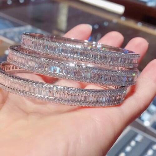 Choucong Trendy bracelet Baguette Cut 5A cubic zirconia 925 Silver Engagement Wedding bangle for women Fashion accessaries