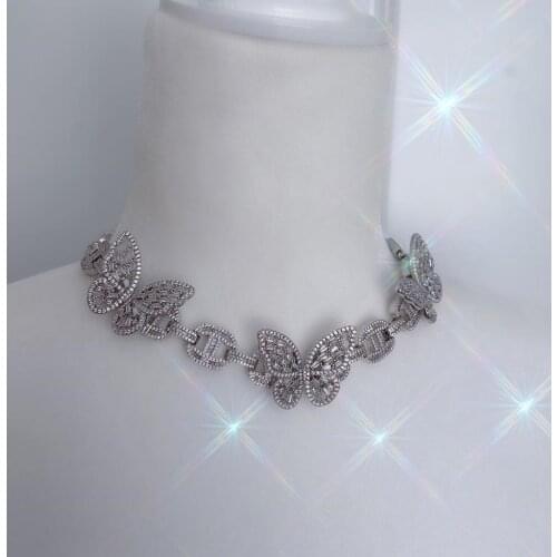 Punk Silver Color Chain 3 Butterfly Pendant Necklace for Women Wedding Party Statement 2021 luxury Choker Necklaces Jewelry