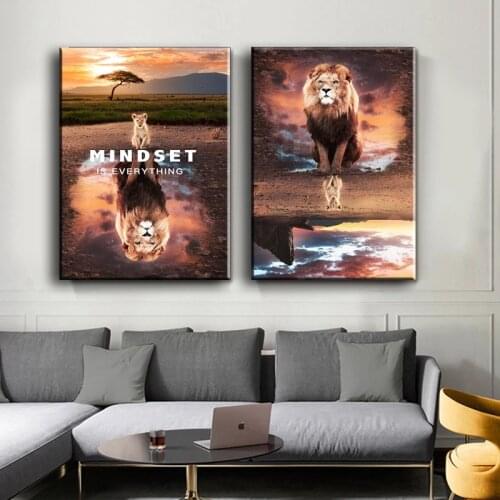 Animal Art Inspirational Lions Cat Canvas Painting Mindset Wall Art Poster Prints Wall Pictures for Living Room Home Cuadros