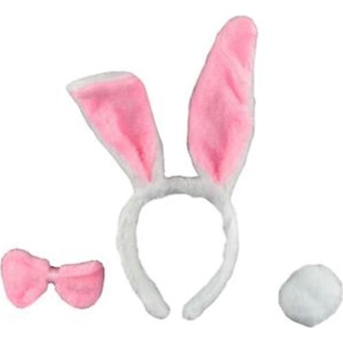 1 SET Women Girl Plush Bunny Ears Headband Bow Tie Tail Easter Rabbit Cosplay Costume Set Party Hair Bands for Women Headbands
