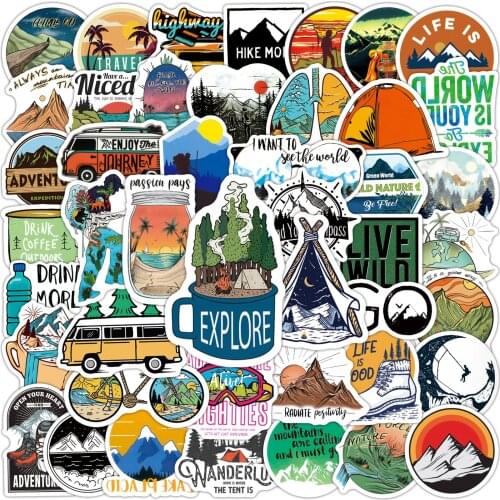 10/50/100pcs Forest Hiking Camping Stickers Outdoor Travel Beautiful Scenery Decal Sticker DIY Water Bottle Phone Laptop Guitar