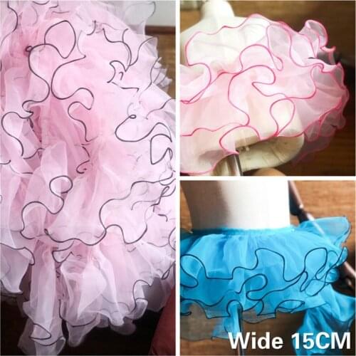 15CM Wide 3D Organza Ruffle Trim Lace Material Doll Clothes Fluffy Skirts Wedding Dress Costumes Lace Trimming DIY Sewing Decor