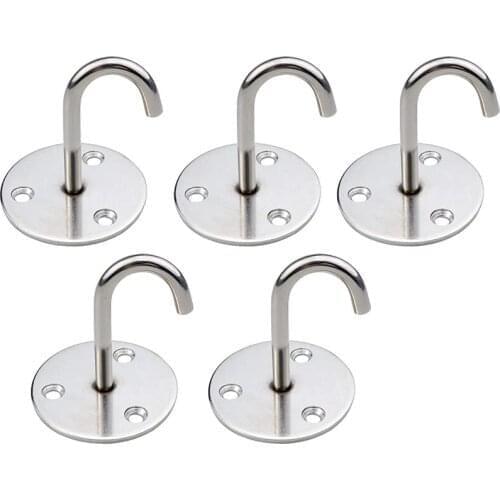 5-Piece Wall-Mounted Ceiling Hook Stainless Steel Round Base Ceiling Hook for Hanging Plant Baskets