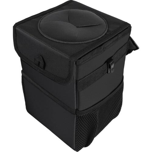 Car Trash Can with Lid Collapsible Portable Hanging Car Garbage Bin Leak-Proof Organizer With Storage Pockets