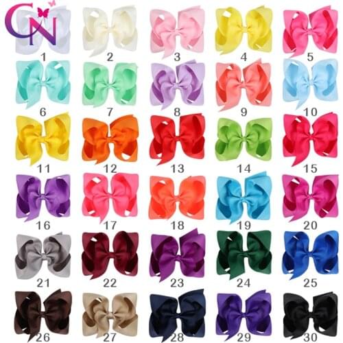 CN 30Pcs/lot 6" Solid Ribbon Hair Bows With Clips For Girls Kids Boutique Knot Jumbo Bows Hair Clips Hairpins Hair Accessories