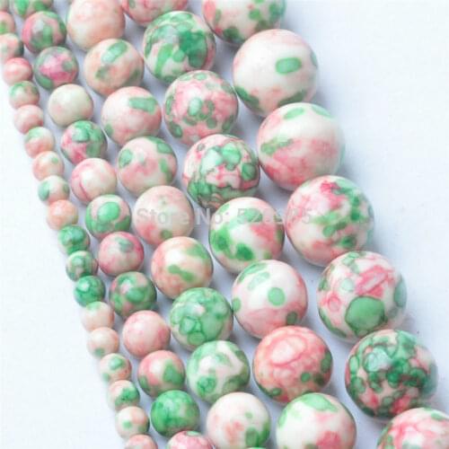 Free Shipping Natural Pink Green Dots Rainbow Stones Round Spacer Loose Beads For Necklace Bracelet Charms Jewelry RBSB08