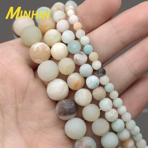 MINHIN Natural Dull Polish Matte Amzon Stone Beads 4/6/8/10MM Round Loose Spacer Bead For Jewelry Making DIY Bracelets