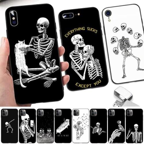 FHNBLJ Funny Skeleton Phone Case for iPhone 8 7 6 6S Plus X 5S SE 2020 XR 11 12 pro XS MAX