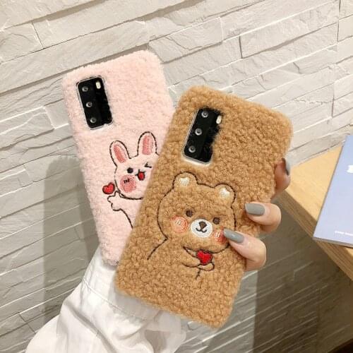 Plush embroidery panda rabbit phone case for iPhone 12 11 Pro Max XS Max X XR 6 6S 7 8 Plus fur Soft TPU Back Cover