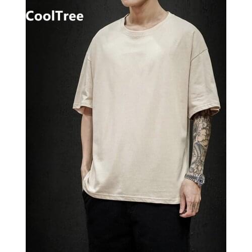 CoolTree Men T-Shirts Summer Breathable Solid color Round neck Short Sleeves Male Casual Cotton T Shirt Streetwear Plus Size 5XL