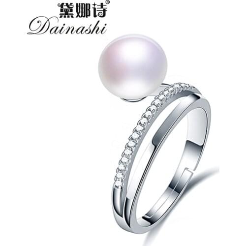 Dainashi High Quality 925 Sterling Silver Crystal Zircon Adjustable Ring 100% Genuine Freshwater Cultured Pearl Ring for Women