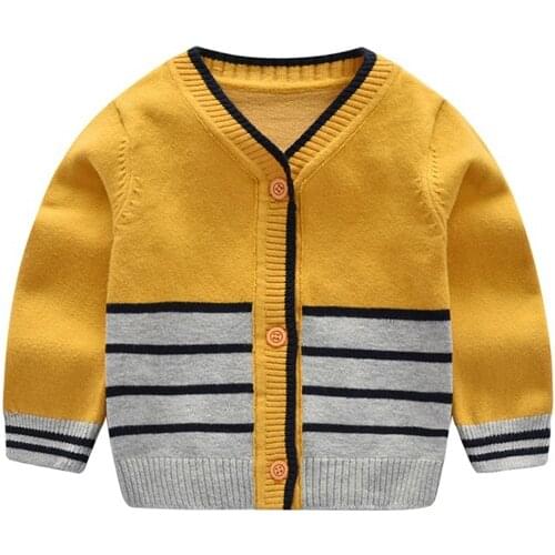Newborn baby boy and girl V-neck striped cotton knit sweater