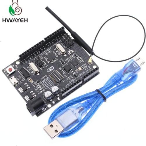 HWAYEH UNO R3 + WiFi ATmega328P+ESP8266 (32Mb memory) USB-TTL CH340G For Arduino Uno NodeMCU WeMos ESP8266 One New Arrival