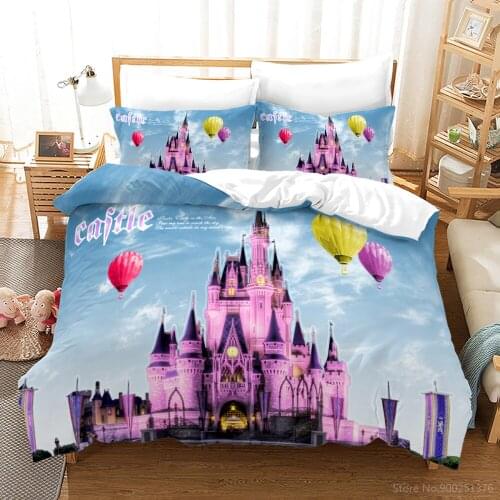 3D Castle Bedding Set Disney Princess Series Print Duvet Cover Set Comforter Cover Pillowcase Home Textile for Kids Girls Gift