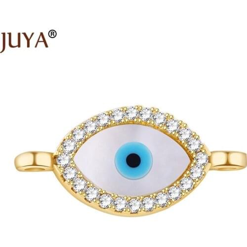 Fashion Luxury Micro Pave CZ Rhinestone Shell Evil Eyes Connector Beads Double Loop Charms Pendant For DIY Jewelry Making Supply