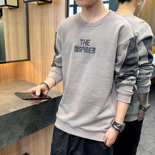 Mens T-shirt 2021 spring new Korean fashion sweater loose and versatile long sleeve round neck Pullover mens top