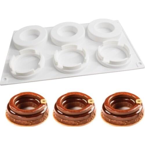 220 New 6 Cavity Combination Cake Silicone Mould Tart Ring Mold Pastry Bakeware Mousse Dessert Decorating Tray Baking Tools