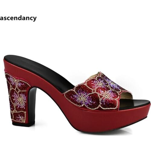 New Arrival Red Color Shoes African Wedding Shoes High Quality Elegant Italian Women Shoes with Stone High Heels Women Pumps