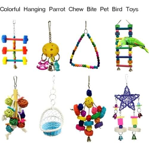 New Parrots Toys And Bird Accessories For Pet Toy Swing Stand Budgie Parakeet Cage Wooden Parrot Stand Platform Colorful Hanging