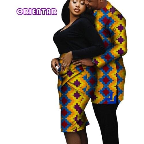 2 Pcs African Print Couple Clothes Men African Shirt Women African Skirt Dress Fashion Couples Lovers African Clothing WYQ625