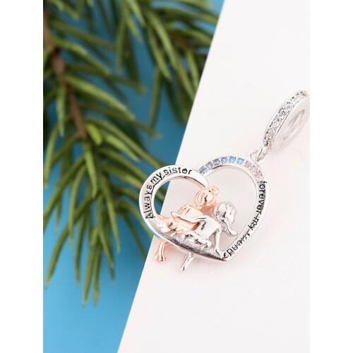 Fit Original Pandora Charm Bracelet 925 Sterling Silver Little Big Sisters Together Best Friend Pendant Bead For Making Berloque