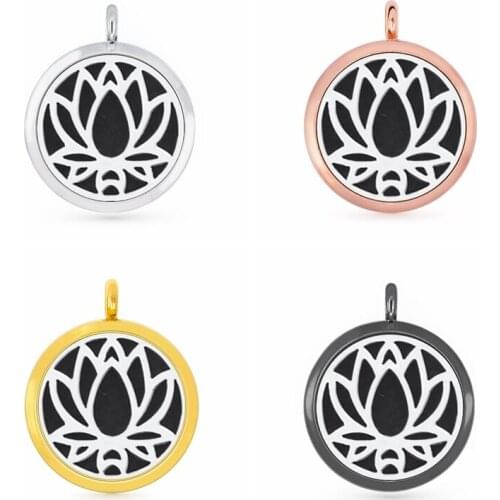 30mm Rose Gold Silver Lotus Aromatherapy Essential Oil Perfume Diffuser Locket Pendant with 6pcs PadS Fit Necklace key Chains