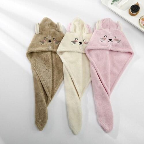Towels Bathroom Microfiber Solid Quickly Dry Hair Hat Home Textile Towel Cute Cartoon Embroidery Hair Towel