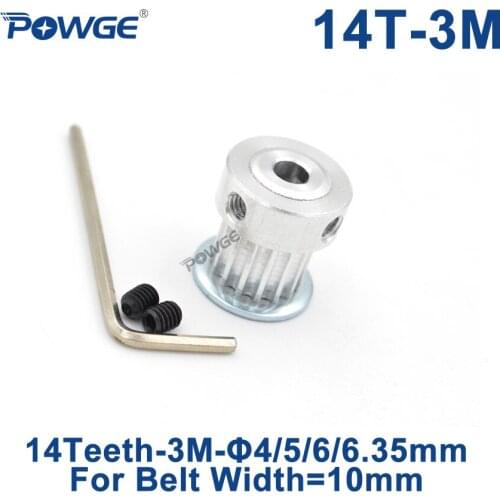POWGE 14 Teeth HTD 3M Synchronous Pulley Bore 3/3.175/4/5/6/6.35mm for Width 10mm 3M timing belt HTD3M Pulley gear 14T 14Teeth