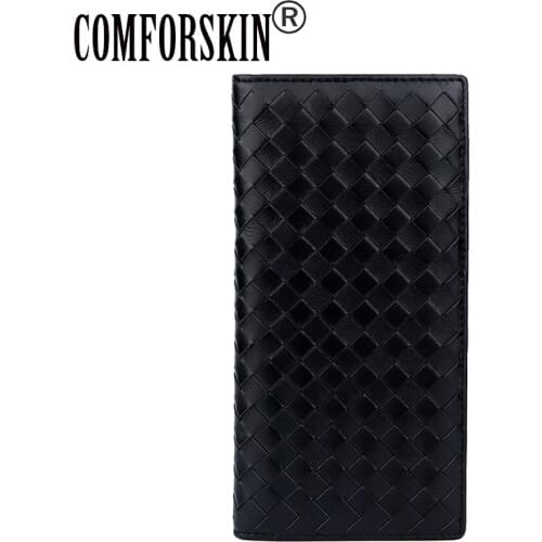 COMFORSKIN Luxury Brand Men Wave Knitting Sheepskin Leather Mens Purse Dropshipping Card Wallets For Men Long Men Clutch Wallet