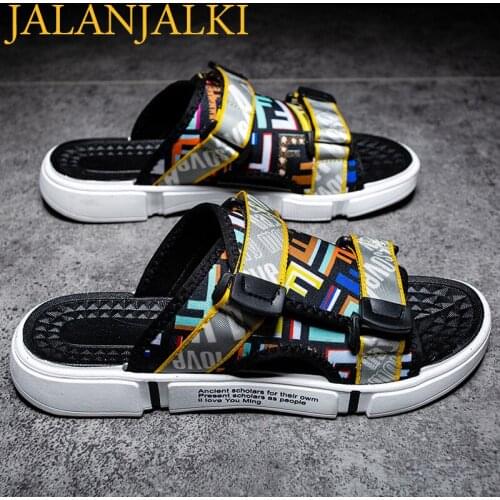JALANJALKI Fashion Men Slippers Camouflage Thick Sole Outdoor Men Shoes Non-Slip Velcro Buckle Male Casual Slides Multe Sandals