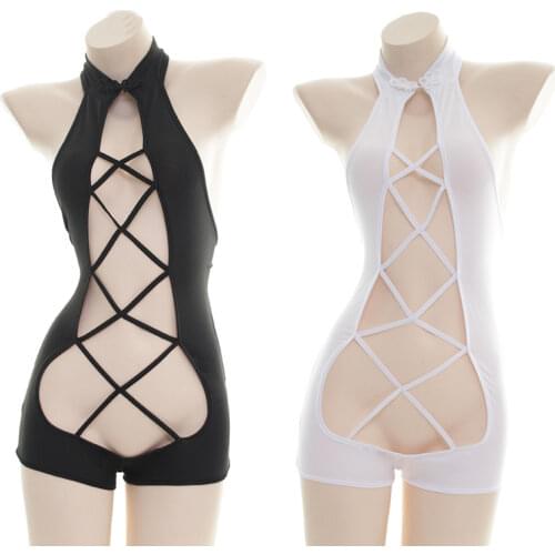 Sexy Cheongsam Lingerie Open Chest Bundled Japanese Lolita Girl Woman Backless Intimates Jumpsuits Costume Cosplay