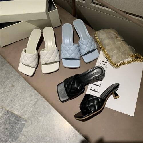 Square Toe Women Slippers Summer Outsides Sewing Design Solid Color Slip On Low Thin Heels Hot Sales Fashion Slides Mules Shoes