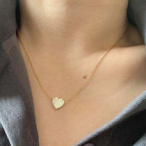 Simple Lovely Micro Pave CZ Heart Charm Pendant Necklace Classic Gold Color Copper Cubic Zircon Collar Steel Thin Chain Jewelry