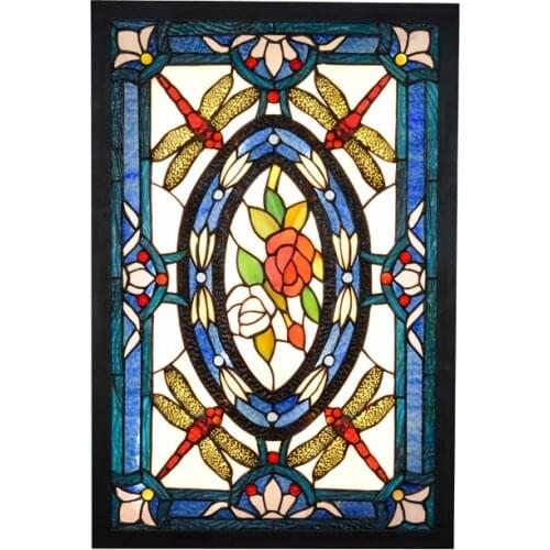Mediterranean Sea Blue Art LED Mural Wall Lamp for Foyer Aisle Decor Tiffany Glass Dragonfly Roses Porch Light 1138