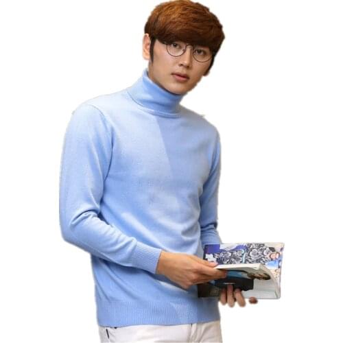 2020 Pure Color Cashmere Mens Turtleneck Sweaters Casual Thicken Male Knitted Sweater Loose Pullover Men Cotton Wool Sweater