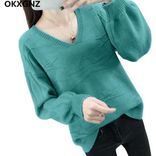 Women Knitted Sweater Winter Autumn 2019 New Long Sleeve Casual Jumper V-neck Female Slim Pullovers Pull Femme Hiver Tops M269