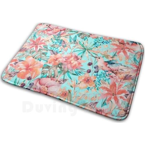 Tropical Jungle Flowers And Birds In Soft Pastels Mat Rug Carpet Anti-Slip Floor Mats Bedroom Pastel Hummingbird Bird Sumptuous
