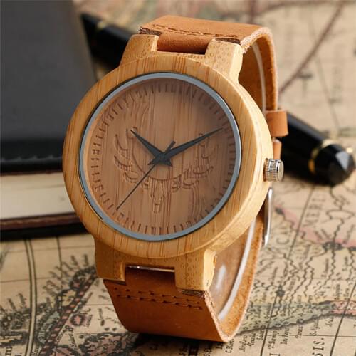 Ultra-light Engraved Elk Wood Watch for Men Women Quartz Genuine Leather Watch Strap Top Gifts Items Mens Clock reloj masculino