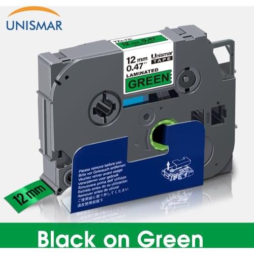 Unismar Black on Green TZe-731 TZe-231 12mm 1/2" Laminated Labels Tape TZ-731 TZe731 Label Maker for Brother P-touch PT Printer