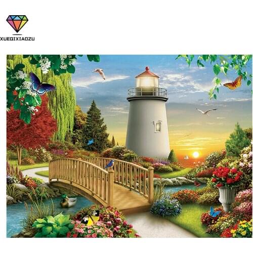XUEQIXIAOZU 5D DIY Painting Full Round Diamond Pretty Landscape Picture Cross Stitch Mosaic Picture Rhinestones Embroidery