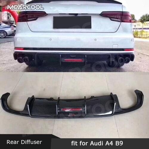Carbon Fiber Rear Lip Diffuser With Lamp For Audi A4 S4 B9 Sline 2017 -2019 not For A4 Standard Four Outlet Bumper Hugger Guard