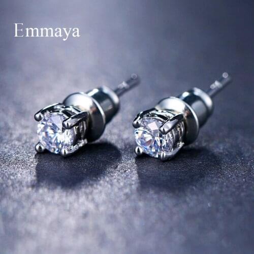 Emmaya AAA Cubic Zirconia Earrings For Men Women Round White Zircon Stud Earrings Simple Jewelry Gift Party