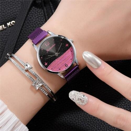 Women Luxury Fashion 2020 New Starry Sky Design Watches Elegant Purple Magnetic Ladies Quartz Wristwatches Female Dress Clock