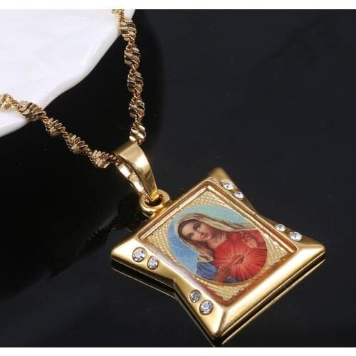 Enamel Blessed Virgin Mary Pendant Necklaces Women Girls Trendy Christianity Lucky Jewelry