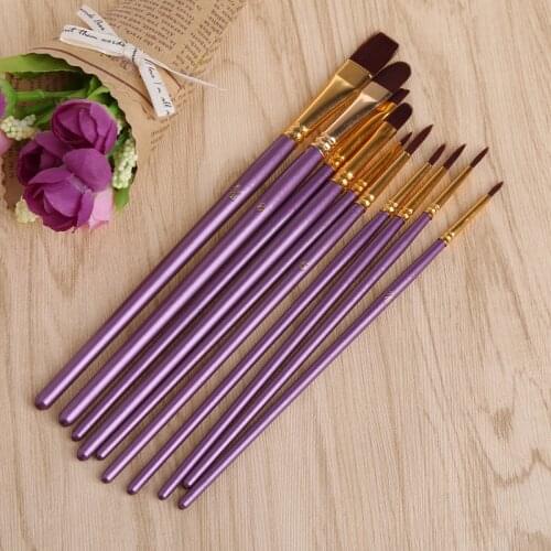 10Pcs Artist Paint Brush Set Nylon Hair Watercolor Acrylic Oil Painting Drawing Drop Shipping Support