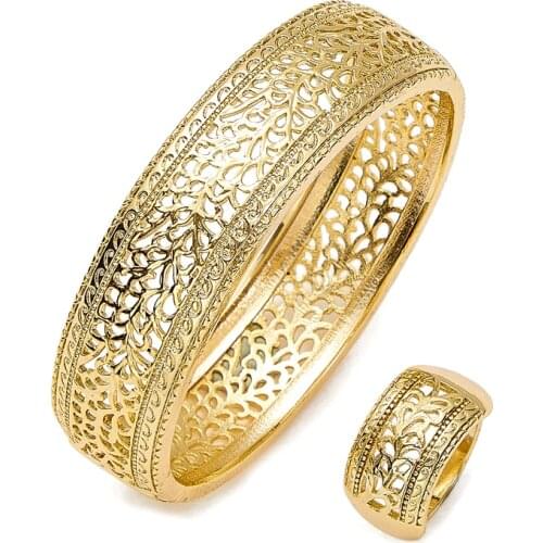 2021 May wedding gold jewelry set traditional jewelry set copper high quality bangle and ring jewelry set