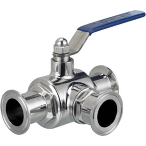 304 Stainless Steel Sanitary Ball Valve 3 Three Way 1.5" OD 50.5mm Tri Clamp Ferrule Type For Food Homebrew Diary