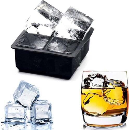 4 Black Big Giant Large Silicone Ice Cube Square Tray Ice Kitchen Mould Beer Mold Kitchen Wine Supplies Molds F9W7